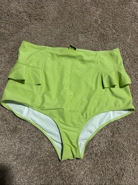 High-Waisted Ruffle Bikini Bottoms - Lime Green